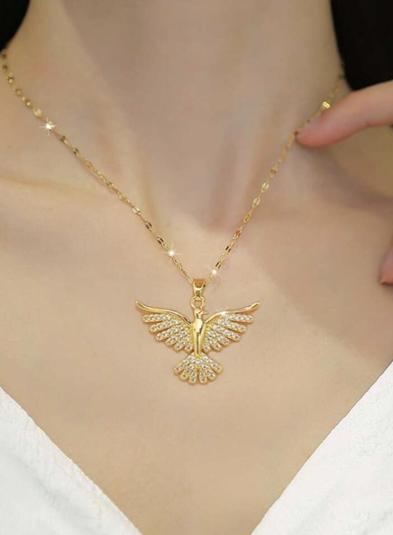 Stainless Steel Phoenix Bird Open Wings Pendant Necklace for Women Daily Wear One Piece - Image 1